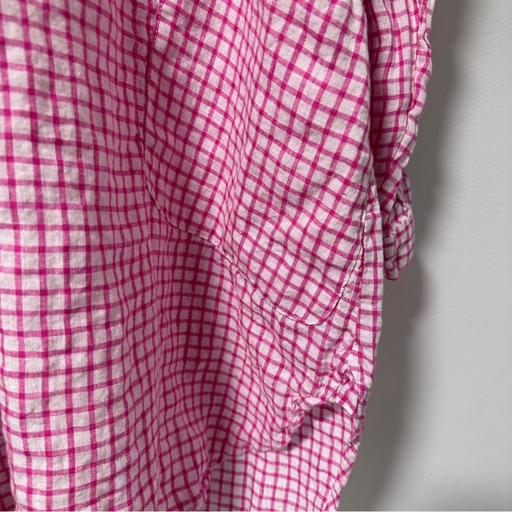 The Company Store Pink White Gingham 100% Linen Collared Tunic - Picture 11 of 16